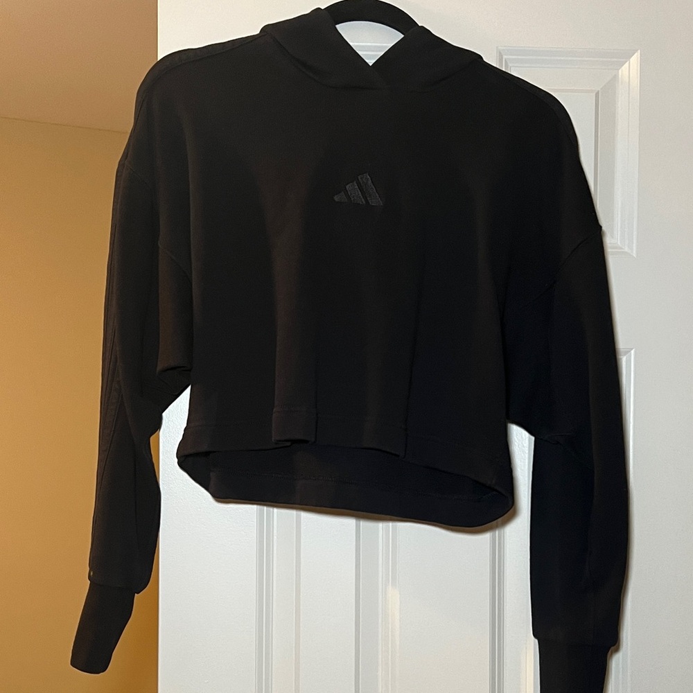 Adidas Women's Black Hoodie - cropped size small